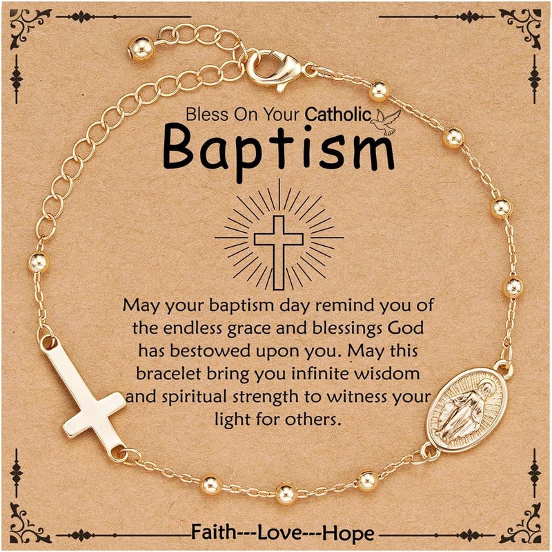 VULETO Catholic Virgin Mary Cross Bracelet Gifts for Girls Teens Women, Rosary Beads Charm Link Chain Bracelet Christmas Christian Religious Jewelry Gifts - Image 1